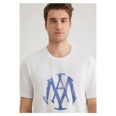 Mavi Mühür Logo Baskılı Beyaz Tişört Slim Fit / Dar Kesim 065109-620