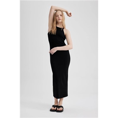 Defacto Bodycon Halter Yaka Fitilli Kaşkorse Maxi Kısa Kollu Elbise A4828AX23SM