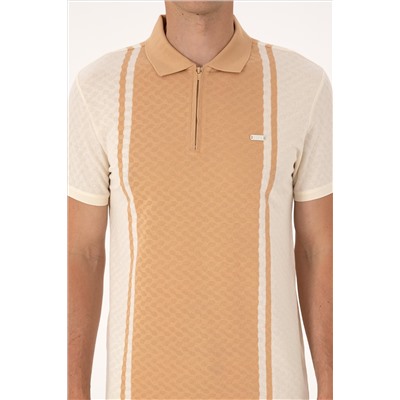 Erkek Regular Fit Ekru Polo Yaka Fermuarlı Tişört