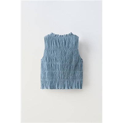 DOTTED MESH TOP WITH ELASTICATED DETAILS