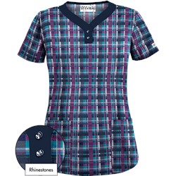 UA Plaid Deep Ocean Scrub Top
