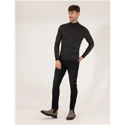 Antrasit Melanj Slim Fit Yarım Balıkçı Basic Triko Kazak