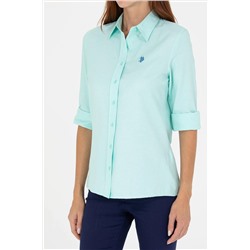 Kadın Su Yeşili Uzun Kollu Basic Gömlek