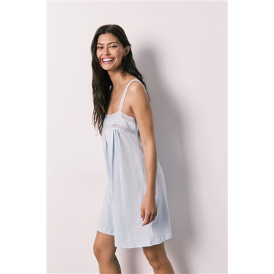 Camisón corto algodón encaje azul