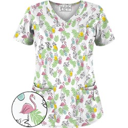 UA Stand Tall White Print Scrub Top