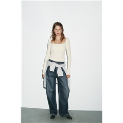 RIBBED T-SHIRT WITH SQUARE NECKLINE