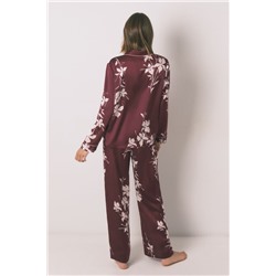 Pijama camisero largo floral granate