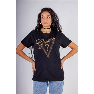 Футболка "Guess" с треугольником стразы, камешки, бусины