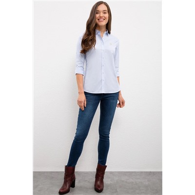Kadın Açık Mavi Uzun Kollu Basic Gömlek