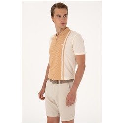 Erkek Regular Fit Ekru Polo Yaka Fermuarlı Tişört