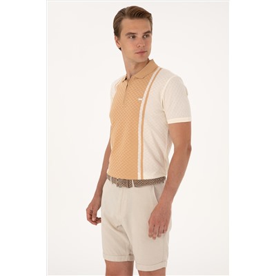 Erkek Regular Fit Ekru Polo Yaka Fermuarlı Tişört