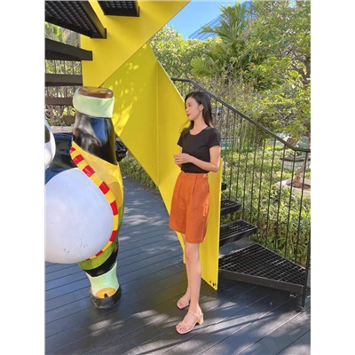 Женские удлиненные льняные шорты с ремнем в комплекте (8цветов)