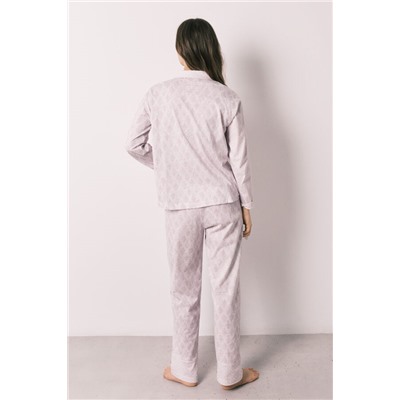 Pijama camisero largo 100% algodón estampado sellos