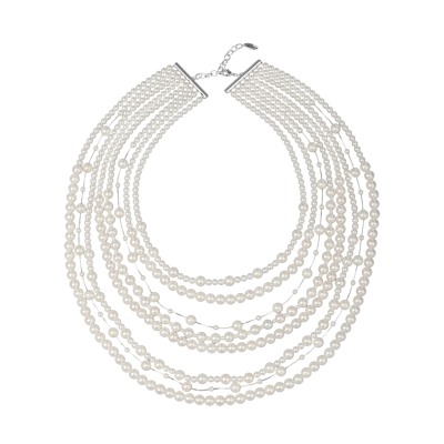 Колье Водопад (Майорка белая 4-8мм; покрытие родий) 50-55см, Есть комплект
