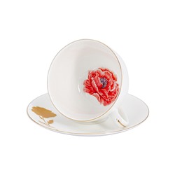 Пара чайная, 1 перс, 2 пр, 250 мл, фарфор F, белая, с золотистым кантом, Мак, Flowers, 60491