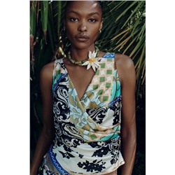 PATCHWORK PRINT SATIN TOP