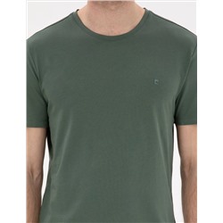 Haki %100 Pamuk Slim Fit Bisiklet Yaka Basic Tişört