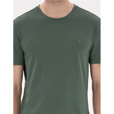 Haki %100 Pamuk Slim Fit Bisiklet Yaka Basic Tişört
