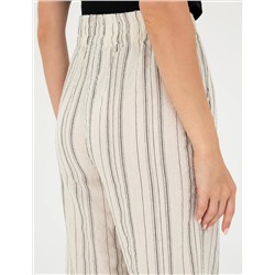 Ekru Dokulu Yüksek Bel Loose Fit Pantolon