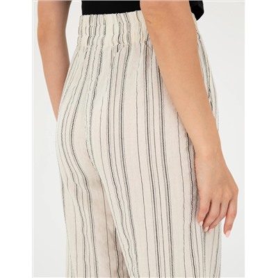 Ekru Dokulu Yüksek Bel Loose Fit Pantolon