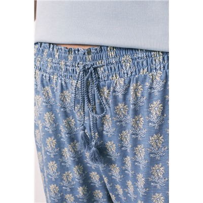 Pijama largo algodón manga corta azul