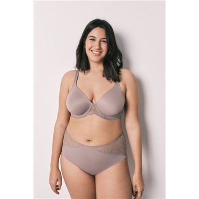 Sujetador reductor microfibra y encaje beige REAL