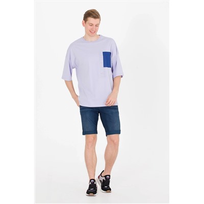 Erkek Lila Oversize Bisiklet Yaka Tişört