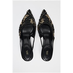 BEADED MESH HIGH-HEEL SLINGBACKS