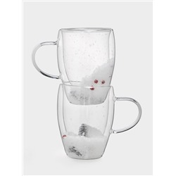 Кружка, 350 мл, 2 шт, стекло Б, с ягодами и еловыми ветками внутри, Wind-mystery