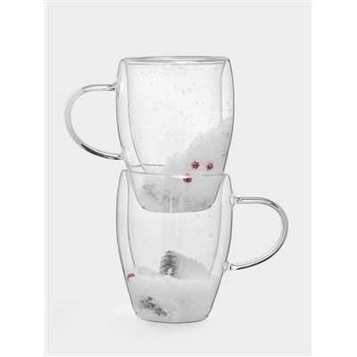 Кружка, 350 мл, 2 шт, стекло Б, с ягодами и еловыми ветками внутри, Wind-mystery