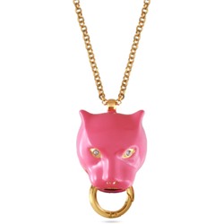 Кулон Пантера (эмаль фуксия, кристаллы SW белые; покрытие золото) 80см, Есть комплект