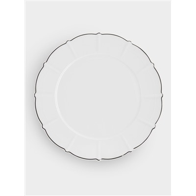 Тарелка обеденная, 26,5 см, фарфор F, белая, с серебристым кантом, Lotus silver