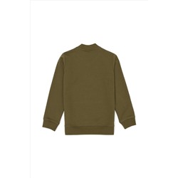 Çocuk Haki Bisiklet Yaka Sweatshirt