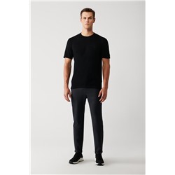 Siyah Bisiklet Yaka Pamuklu Regular Fit Standart Kesim İnce Triko T-Shirt