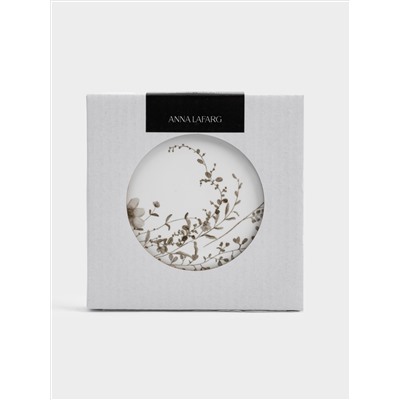 Подставка под кружку, 11 см, круглая, керамика/пробка, белая, Осенние цветы, Florance