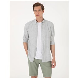 Yeşil Slim Fit Uzun Kollu Gömlek