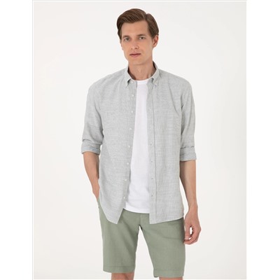 Yeşil Slim Fit Uzun Kollu Gömlek