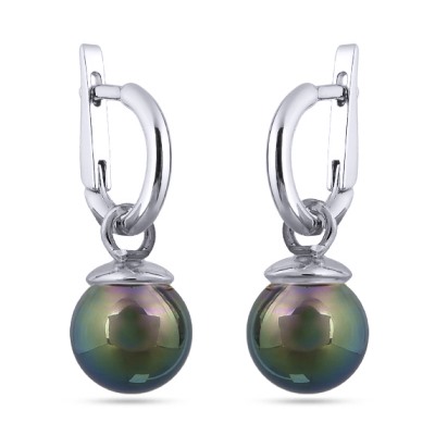 Серьги (Майорка 12мм темно-серый хамелеон; покрытие родий), Есть комплект