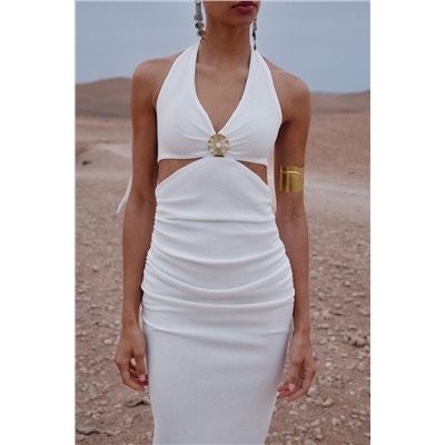 BEADED TEXTURED MIDI DRESS