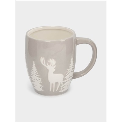 Кружка, 360 мл, керамика D, серо-белая, Олень в лесу, Maral grey