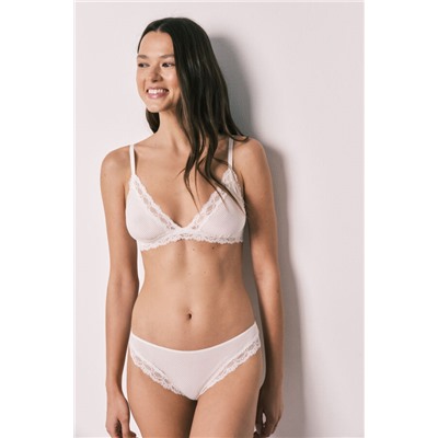 Braga clásica microfibra rayada y encaje blanco