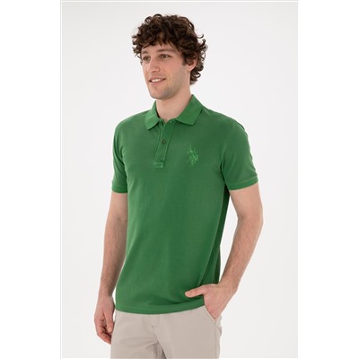 Erkek Slim Fit Polo Yaka Yeşil Basic Tişört