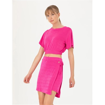 Fuşya Crop Top Örme Bluz