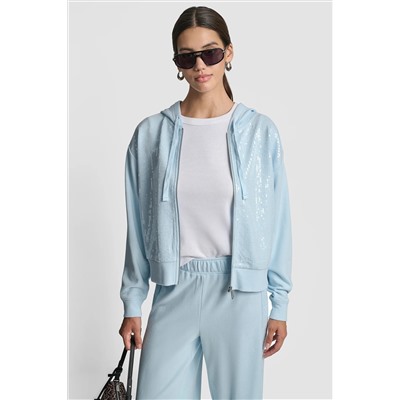 SEQUIN ZIP FRONT HOODIE