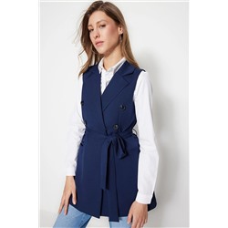 TRENDYOL MODEST Lacivert Beli Bağlama Detaylı Dokuma Astarlı Yelek TCTSS23YL00029