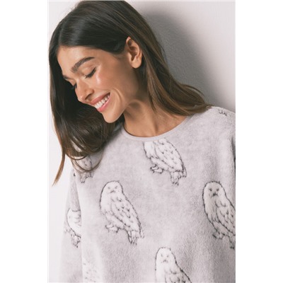 Pijama largo polar suave estampado "Hedwig"