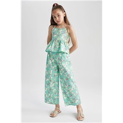 Defacto Kız Çocuk Desenli Askılı Bluz Geniş Paça Pantolon 2'li Takım Z8995A623SM