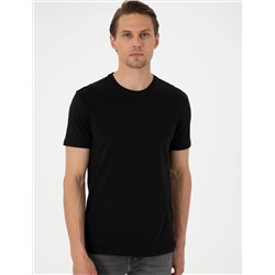 Beyaz-Lacivert-Siyah 3'lü Slim Fit %100 Pamuk Bisiklet Yaka Basic Tişört Paketi