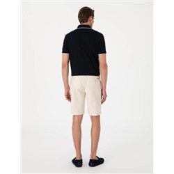 Bej Slim Fit Keten Karışımlı Beli Bağcıklı Dokuma Şort