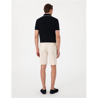 Bej Slim Fit Keten Karışımlı Beli Bağcıklı Dokuma Şort